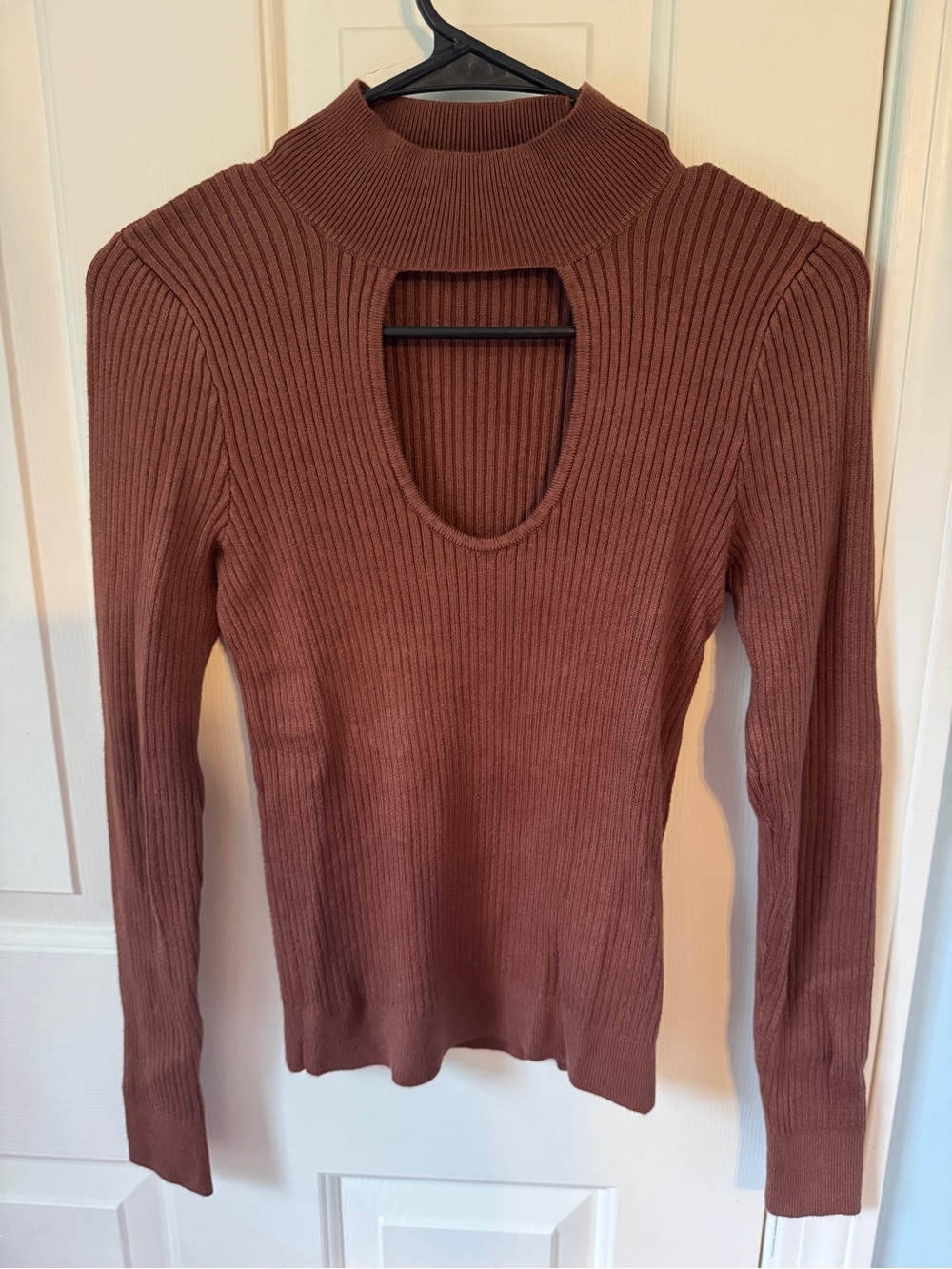 Abercrombie & Fitch Ribbed Mock Neck Long Sleeve Top - Chestnut Brown